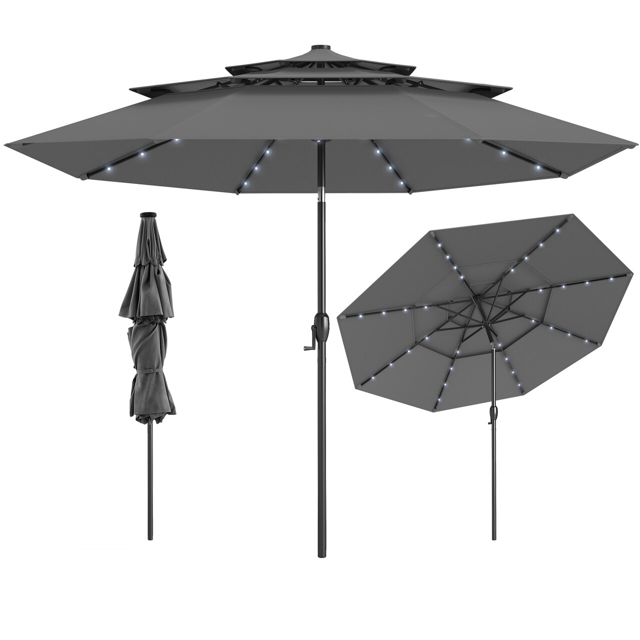 Outdoor 10 Feet Solar Umbrella with LED Lights and Adjustable Tilt for Perfect Shade
